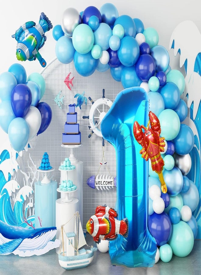 LEBERY 40 Inch Under the Sea Blue Number 1 Balloon, Mini Sea Animal Balloons Ocean Animal Foil Balloon, Fish Crawfish Balloons for Boys Girls Ocean Theme 1st Birthday Baby Shower Party Decoration - Image 2